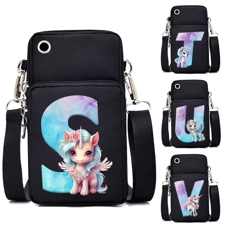 Women Crossbody Bag 26 Sweet Unicorn Alphabet Mobile Phone Bag Purse Cartoon Letter Messenger Bag Small Unicorn Shoulder Handbag