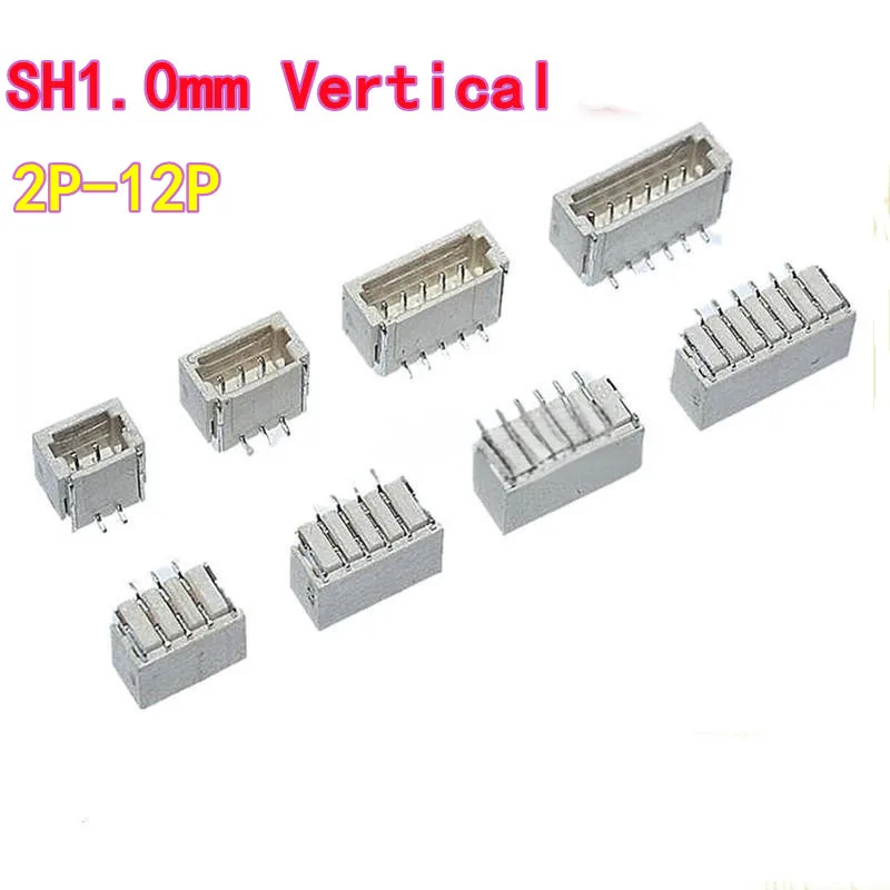 20PCS 1.0MM SH1.0mm Pitch Connector Vertical 2P/3P/4P/5P/6P/7P/8P/10P, Vertical SMD Socket