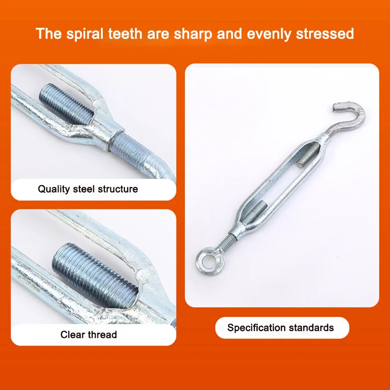 DIN1480 Galvanized C-0 Type Turnbuckle Screw Wire Rope Cable Tightener Open Body  Galvanized Turnbuckle Eye-hook