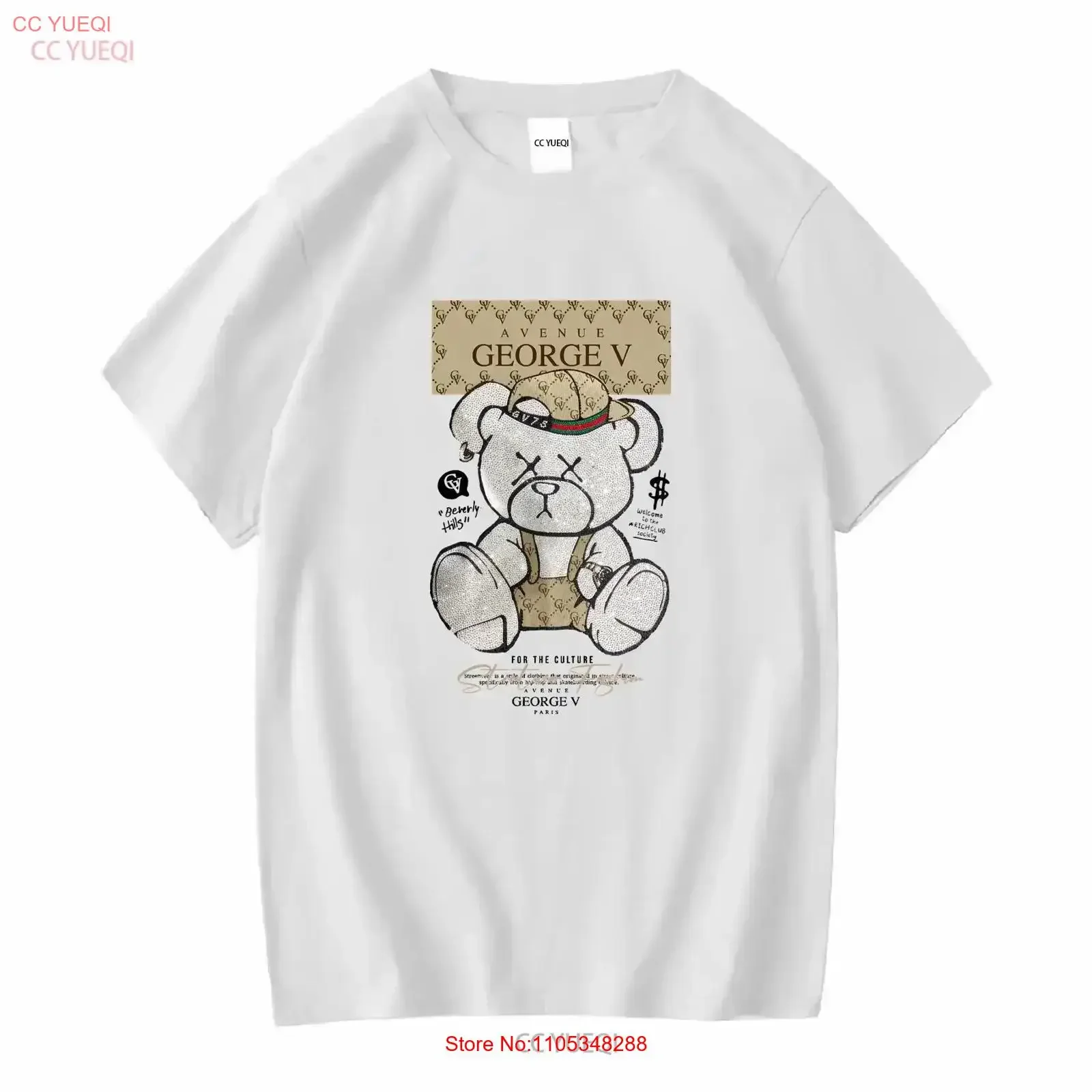 George V Men Beverly Hills FTC T Shirt White vintage Washed Top For Everyday Wear fashion Versatile Soft graphic homme vintage