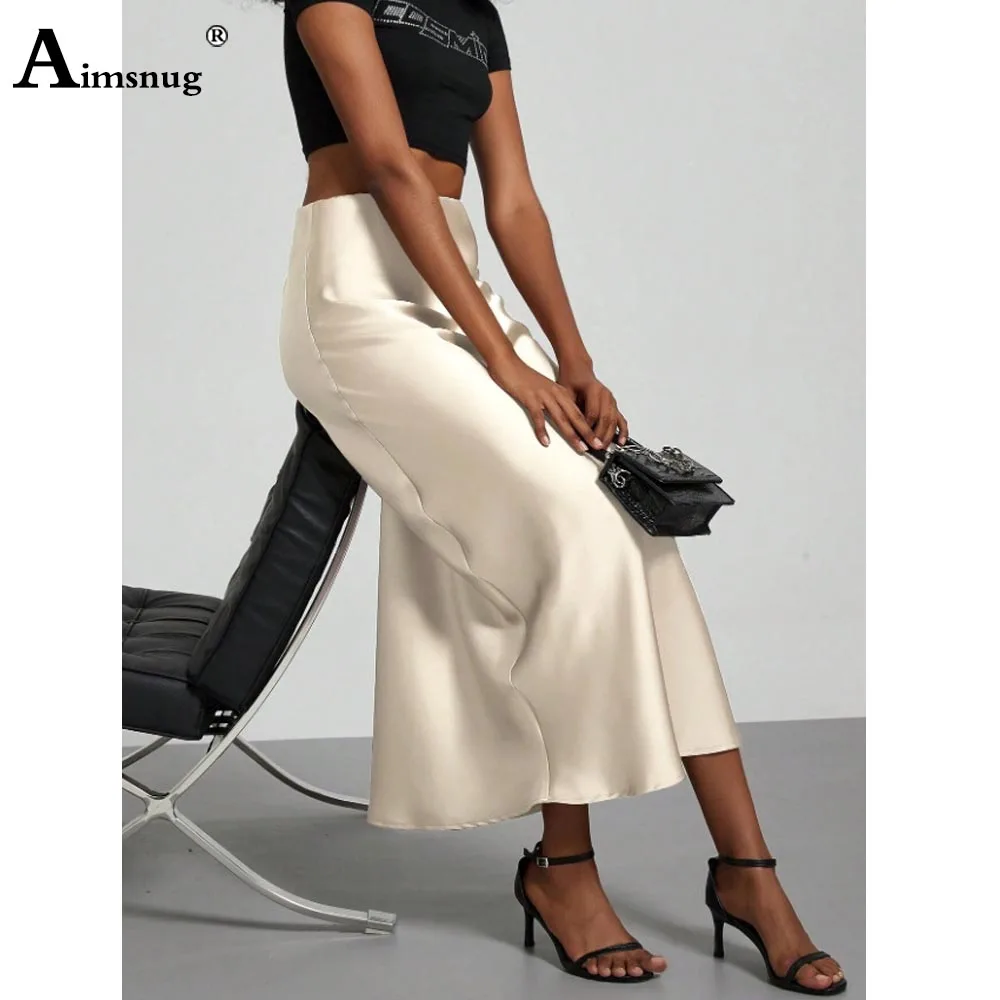 2025, europäischen Luxus Imitation Seide Rock Kleider Frauen Elegante Formale Party Lange Röcke Weibliche High Cut Rock Maxi Böden Neue