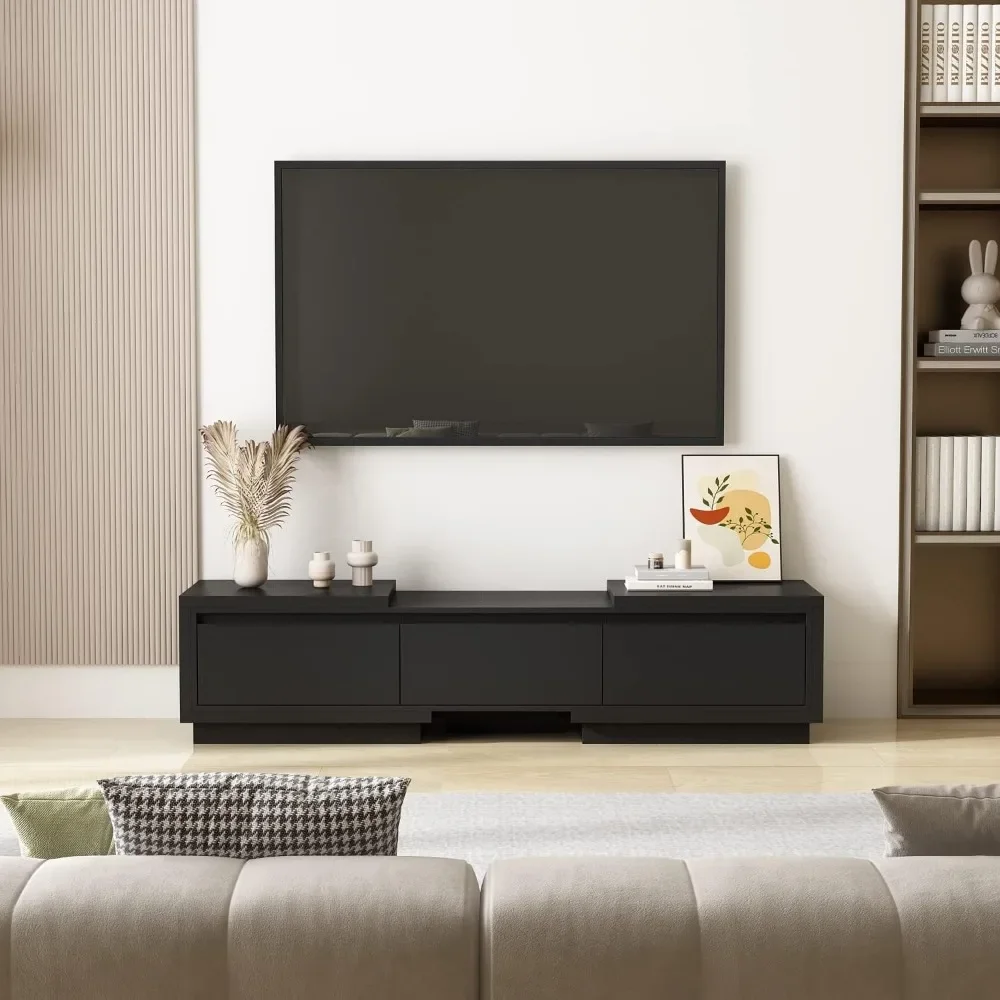 Deformable TV Console with 3 Drawers, Modern Extendable TV Stand in Stretch for TVs up to 120