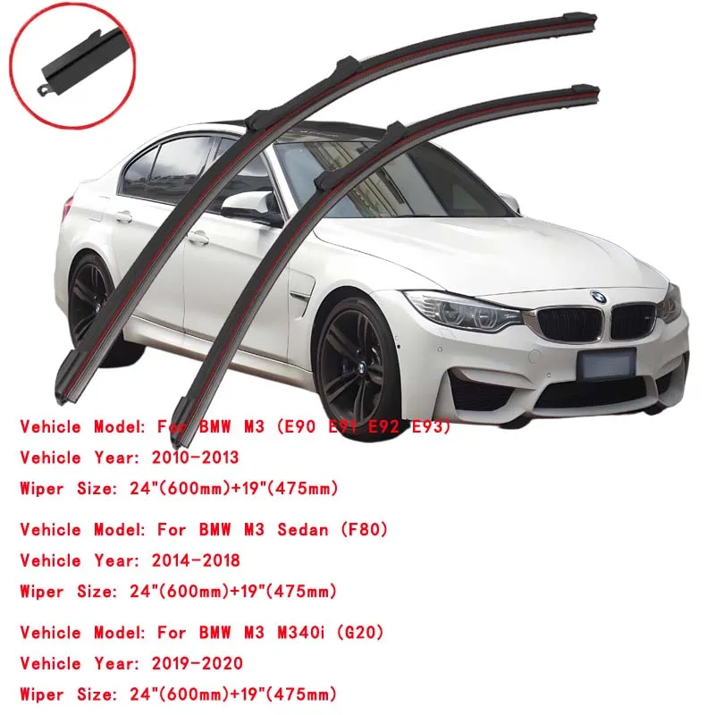 For BMW M3 E90 E91 E92 E93 F80 G20 M340i xDrive 2010 2011 2012 2014 2015 2018 2019 2020 Double Rubber Car Windshield Wiper Blade