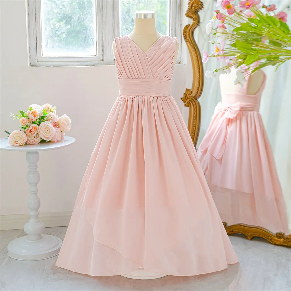 Girls V-Neck Ball Gown Temperament Fluffy Princess Glossy Banquet Birthday Stage Host Party Piano Performance Evening Dress