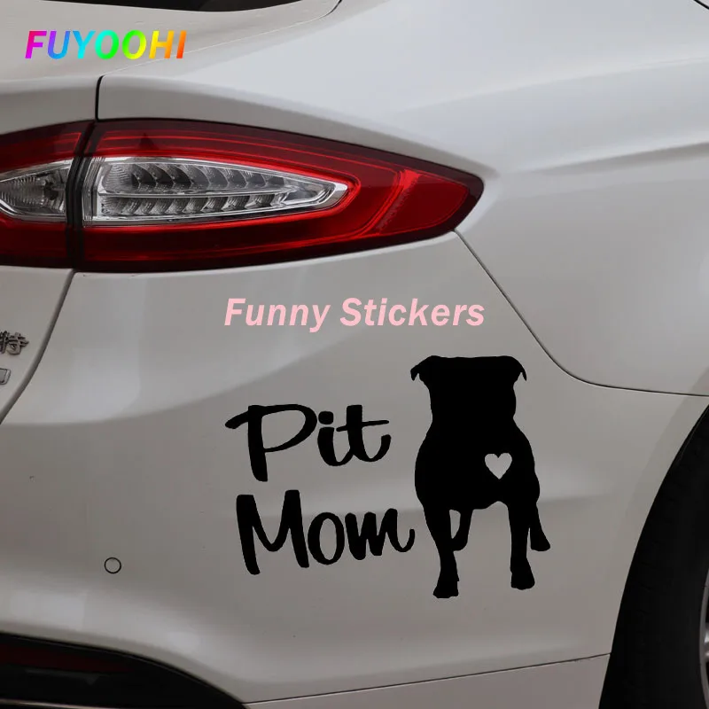FUYOOHI Lustige Aufkleber Außenzubehör Tier Vinyl Aufkleber Autoaufkleber Pit Mom Pit Bull Pitbull Hund Schwarz/Weiß Aufkleber