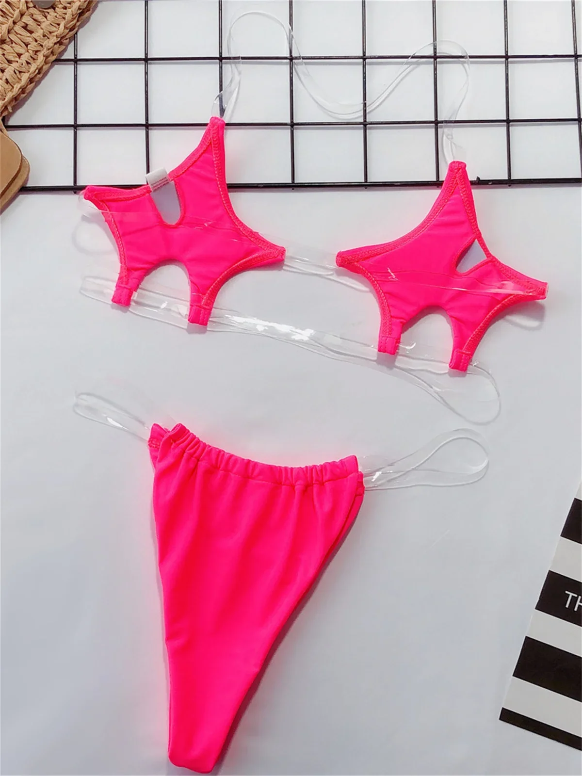 Sexy Micro Bikini 2024 Donne Pentagramma Design Trasparente Costumi Da Bagno Neon Trasparente Cinghia Vedere Attraverso Perizoma Costume Da Bagno Traje De Baño