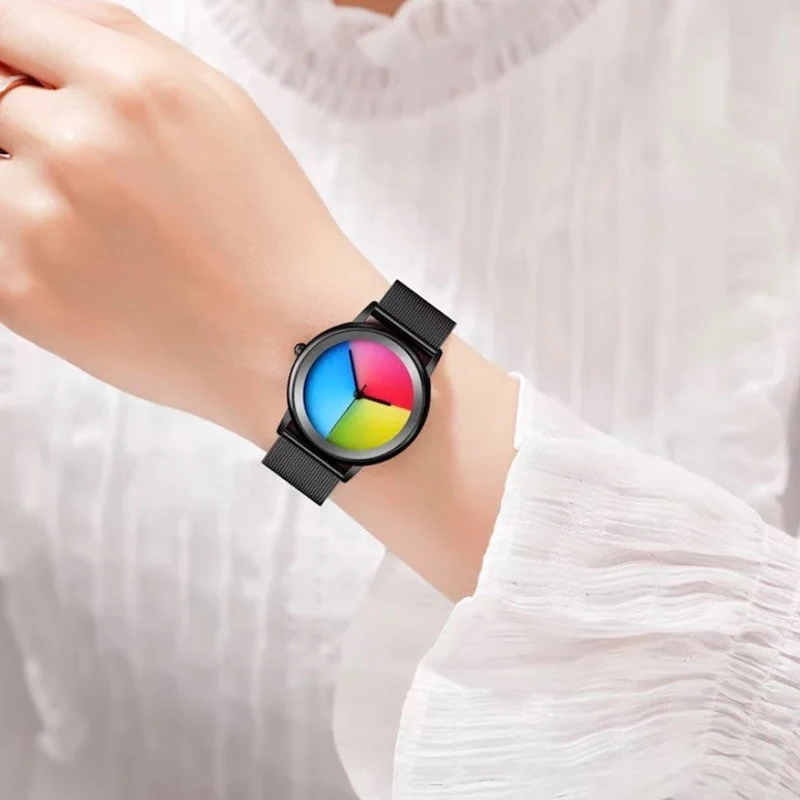 Hot Sale Original Watch For Men  Women Fashion Color Changing Dial Quartz Watches Stainless Steel Waterproof Wrist Watch Male