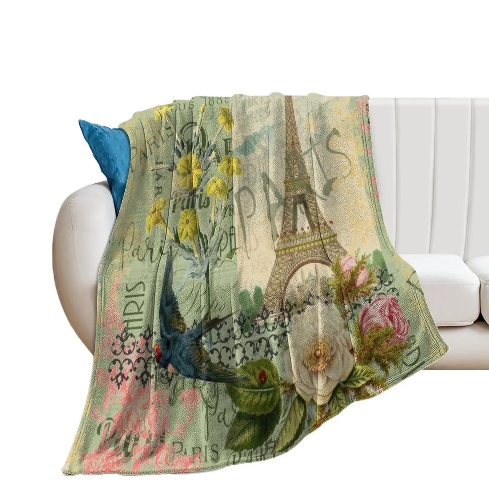 

Paris France Travel Graphic Art Collage Throw Blanket Personalized Gift Baby Retros Blankets