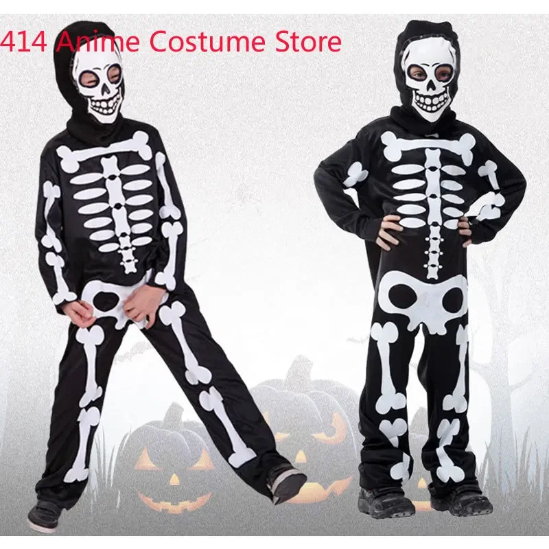 Halloween Skull Skeleton Costumes Kids Child Scary Devil Grim Reaper Costume for Boys Girls Day of the Dead Fancy Dress