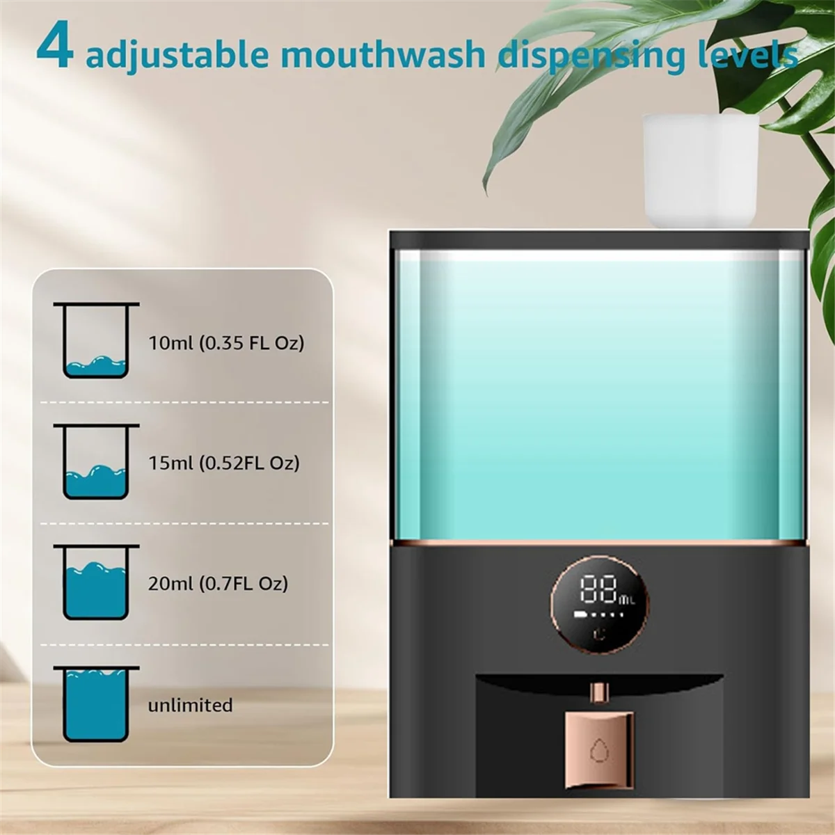 A53I Automatic Mouthwash Dispenser Touchless, Wall Mounted Mouth Wash Dispenser for Bathroom with Cups,for Kids and Adults