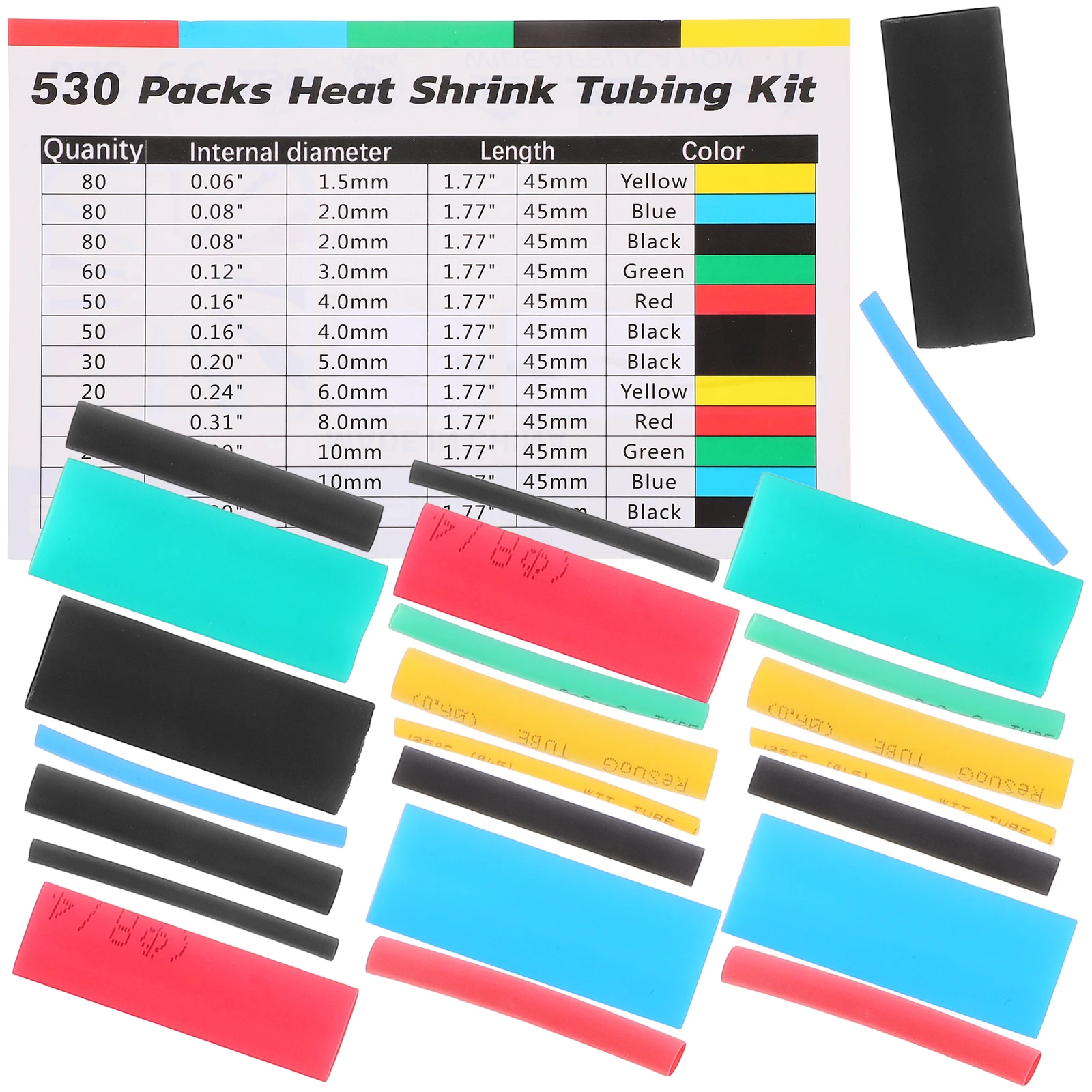 

530pcs Heat Shrink Tubing Insulation Wire Protector Flame Retardant Electrical Data Cable Wrap Black Bag for Industrial