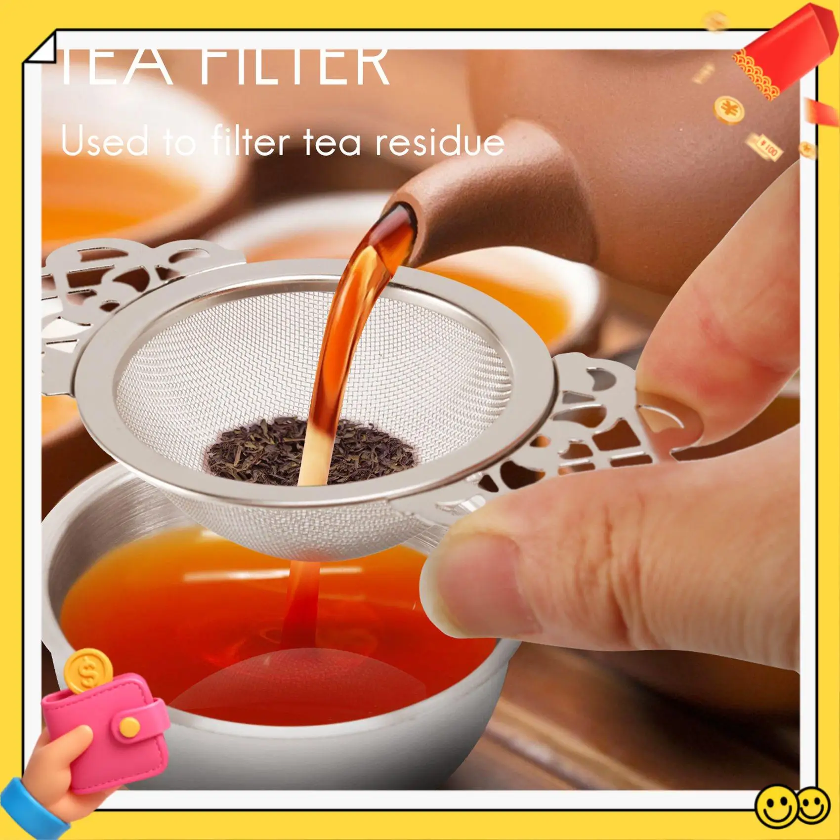 

A89Q-Tea Strainers With Drip Bowls (2-Pack), Elegant Stainless Steel Loose Leaf Tea Strainers