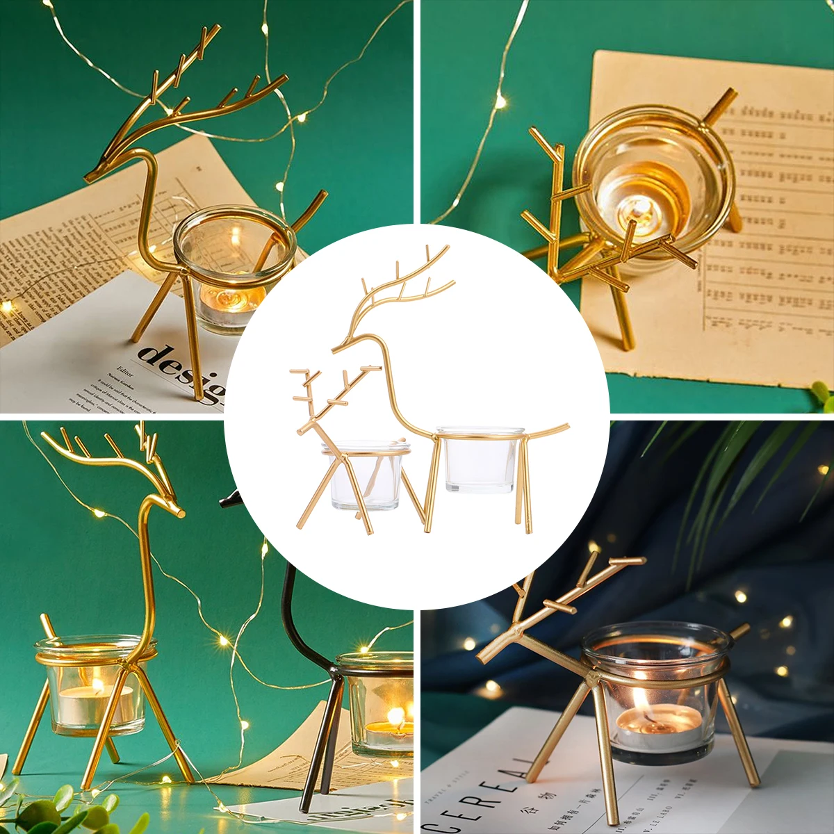 

2 Pcs Vintage Home Decor Deer Candlestick Holder Ornament Decorate Bracket Golden Candlesticks Holders