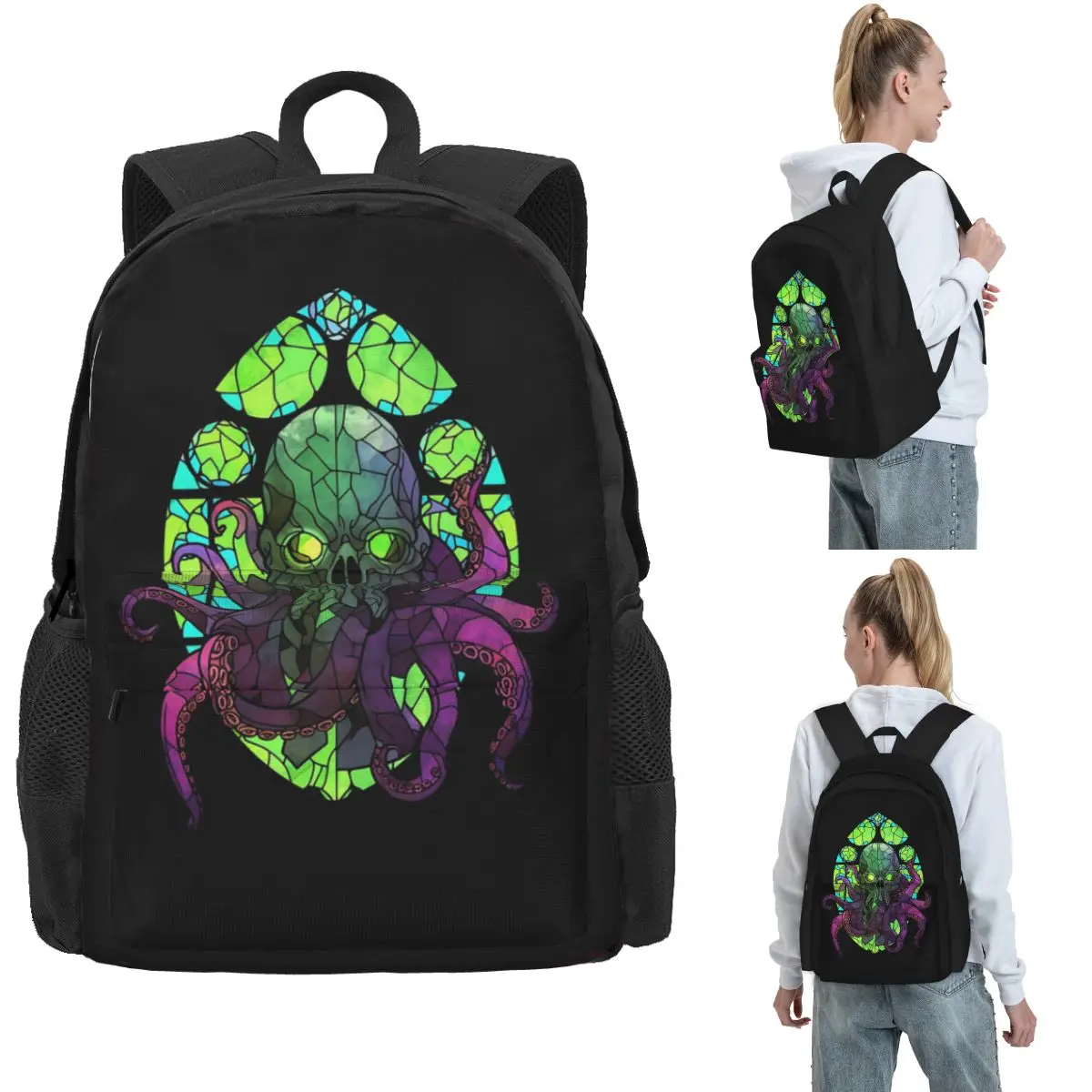 Cthulu Inspired Stained Glass Backpack Hot Sale Daypack Large Capacity Children BookBag School Bag Shoulder Bags for Men Women
