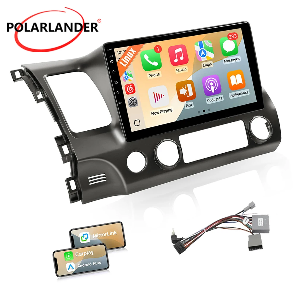 Panel Mount Linux Car Stereo For Honda Civic 2006-2011 1024*600 Touch Screen Wireless Carplay Android Auto FM AM SWC