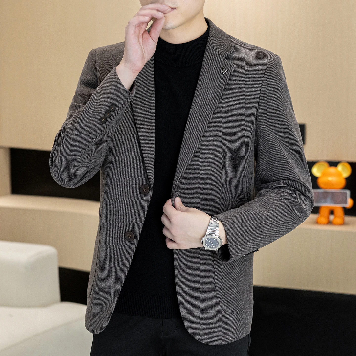 

M-8XL Blazer Men's Business Gentleman Korean Wedding Fashion Trend, Slim Fit, Versatile, High-end Casual, High-end Woolen Blazer