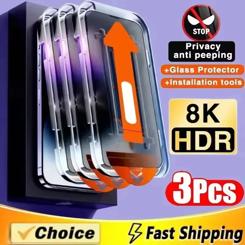 1-3 Stück staubfreie Anti-Spy Blickschutzfolien aus Glas für iPhone 18 Pro Max, 17 Pro Max, Air 16, 15 Pro, 14, 13, 12, 11 Mini, XS, 16e