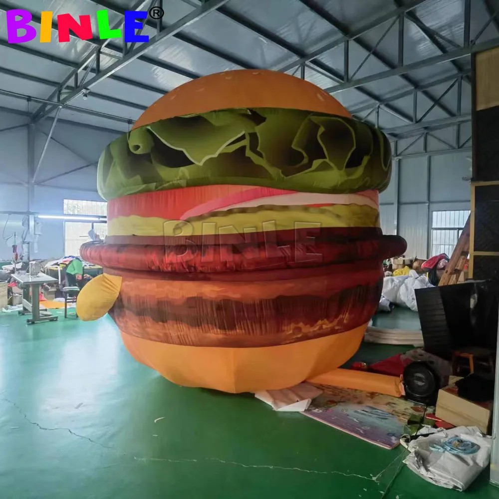 Full Color Printing Giant Inflatable Hamburger Inflatable Food Models For Burger Shop Advertising