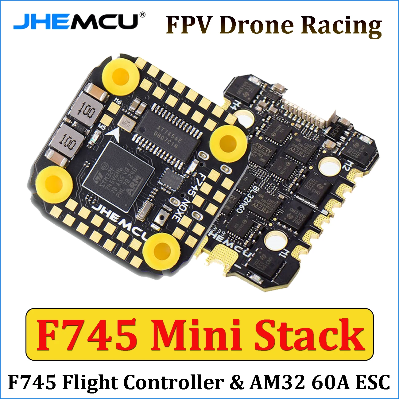 JHEMCU F745 Mini Stack F745 Flight Controller AM32 60A 4-in-1 ESC Combo 3-6S 20x20mm for RC FPV Drone Racing Freestyle DIY Parts