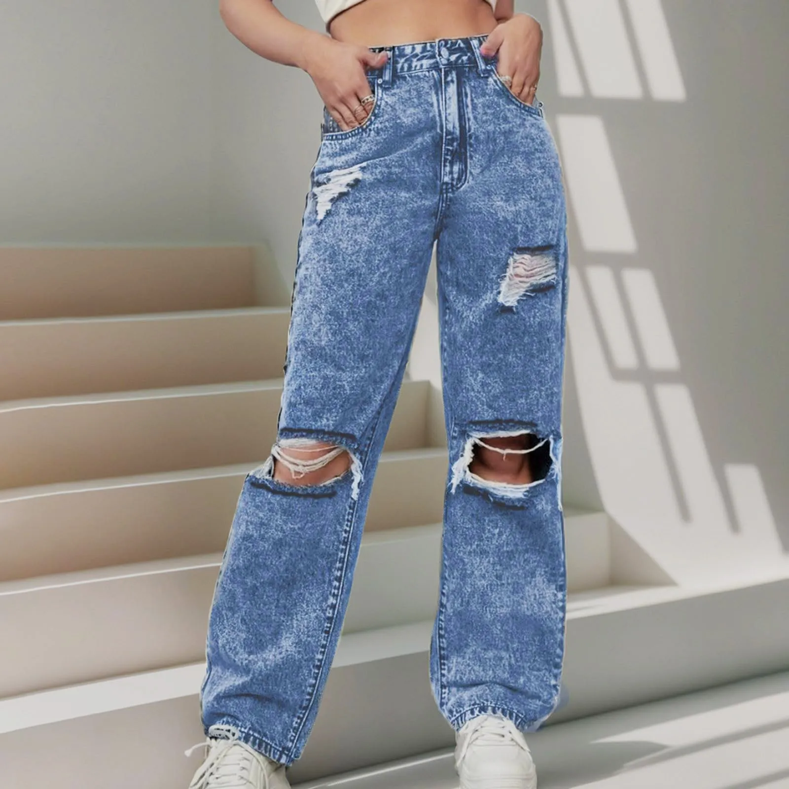 

2025 Jeans For Women High Waisted Flare Jeans Long Trousers Ripped Stretchy Casual Y2k Denim Pants Boot Cut Pants 90s Streetwear