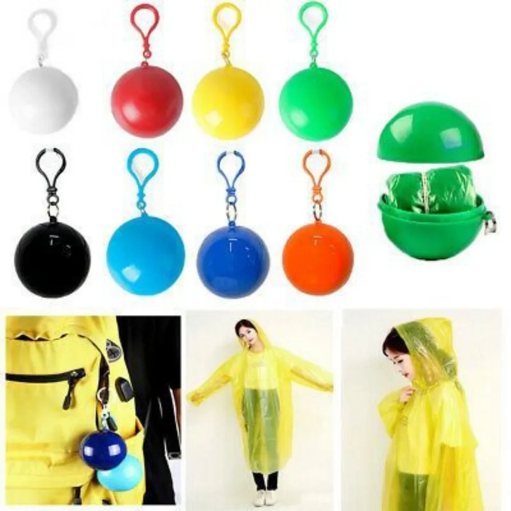 Portable Raincoat Ball Key Ring for Kid Adults Disposable Thick Casual Outdoor Emergency Waterproof Colorful Hooded Rain Hooks