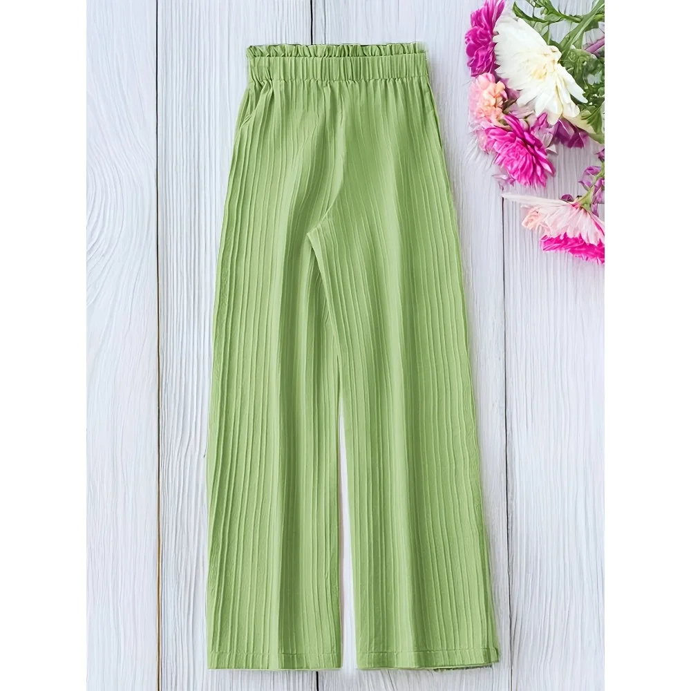플러스 사이즈여성 캐주얼 신축성 있는 허리밴드 패션 레이스업 다용도 스트레이트 팬츠 솔리드 컬러 팬츠