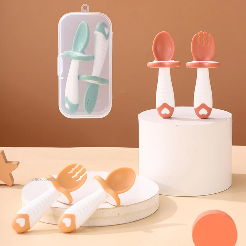 

Baby Fork and Spoon Set Soft Short Handle Complementary Food Feeding Fork Spoon Tableware Feeding Tools for Infants Kids