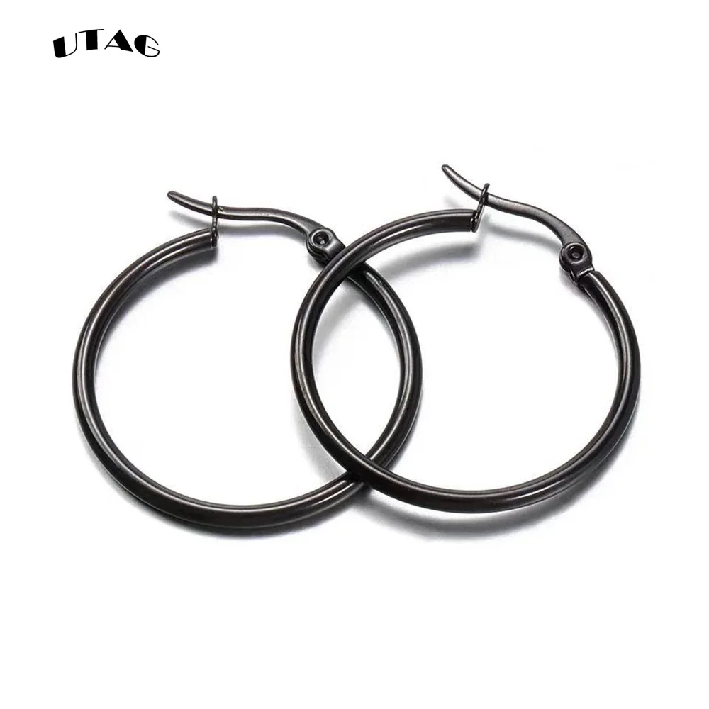 UTAG Classic Stainless Steel Ear Buckle for Women Trendy Gold Color Small Large Circle Hoop Earrings Jewelry Accessories