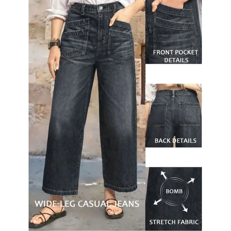 

Женские джинсы с высокой талией, удобный вид, тонкие прямые широкие джинсовые брюки для отдыха в стиле ретро, осень-зима, уличная мода