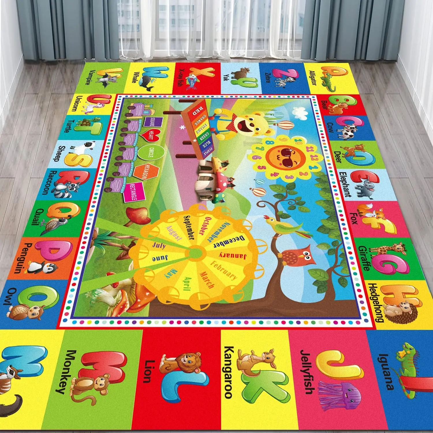 Large Colorful ABC Kids Play Rug, Soft Low-Pile Non-Slip Classroom Carpet, Learning Area Mat for Playroom