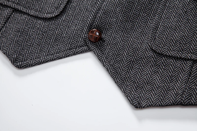 Herren Retro Revers Kette Weste Mode Fischgräten Grob Tweed Taschen Anzug Weste Britischen Casual Vintage Gentleman Freizeit Party – Detail 15