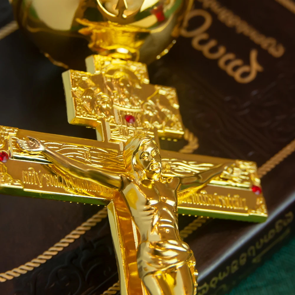 

New Orthodox Church Candlestick Jesus Crucifix Chalice Gold Plated Jesus Cross Church Mass Eucharist Supplies Church Chalice
