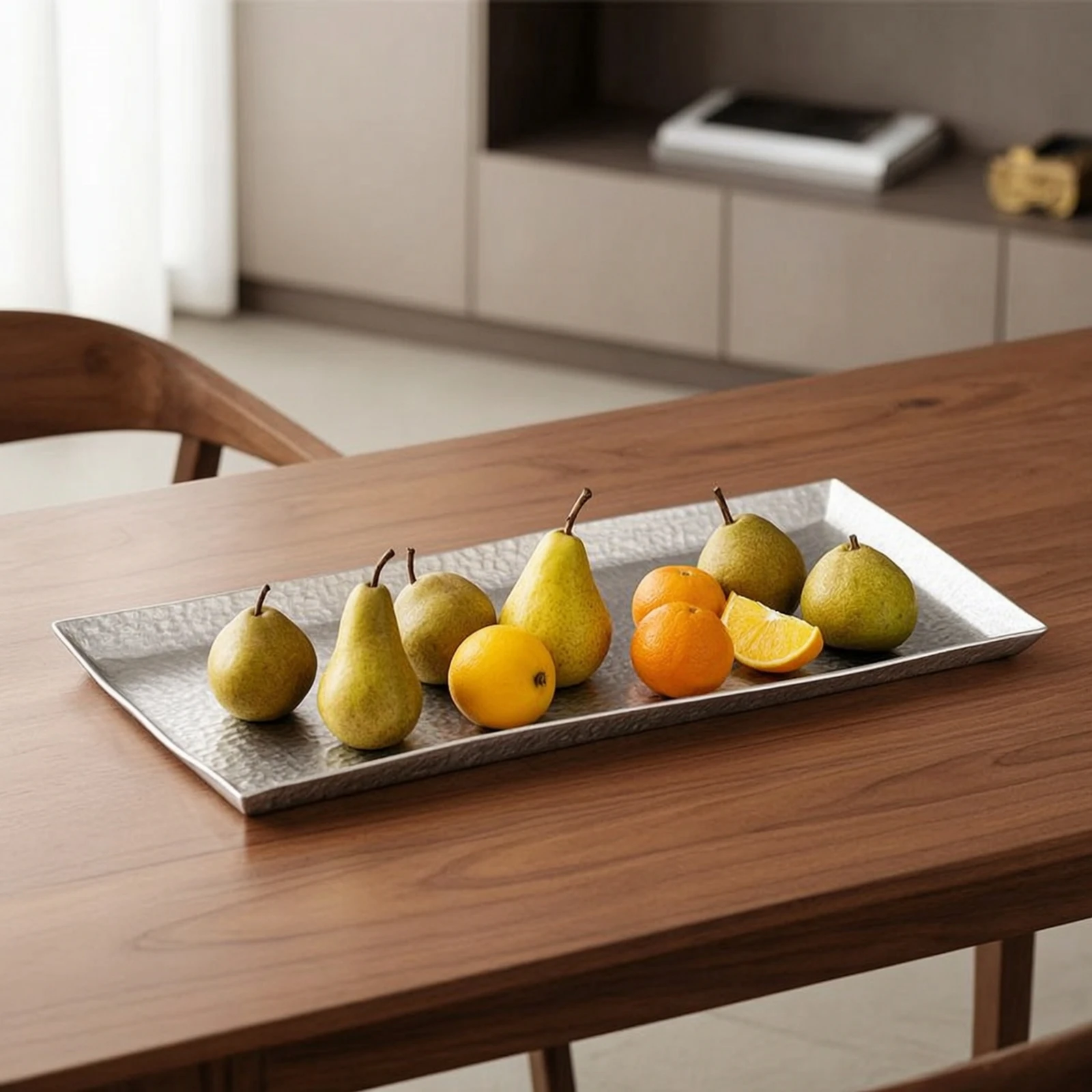 Aluminum Tray with Hammered Finish Metal Boat Tray Platter Decorative Handmade for Coffee Table, Hotel Decor