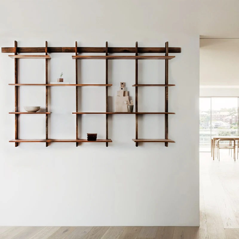

Living room wall-mounted shelf, bedroom multi-layer wall bookshelf, simple solid wood sofa, wall storage, lattice rack customiza