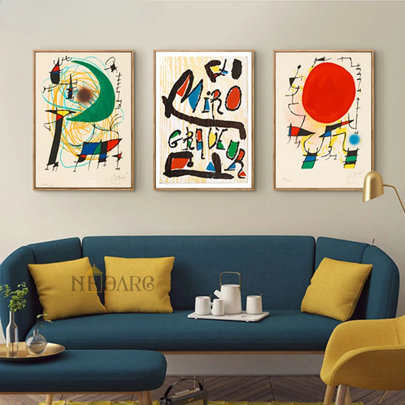 Unframe Scandinavian Modern Abstract Wall Art Ger Joan Miro Classic Vintage HD Canvas Poster Prints Home Bedroom Living Room Dec