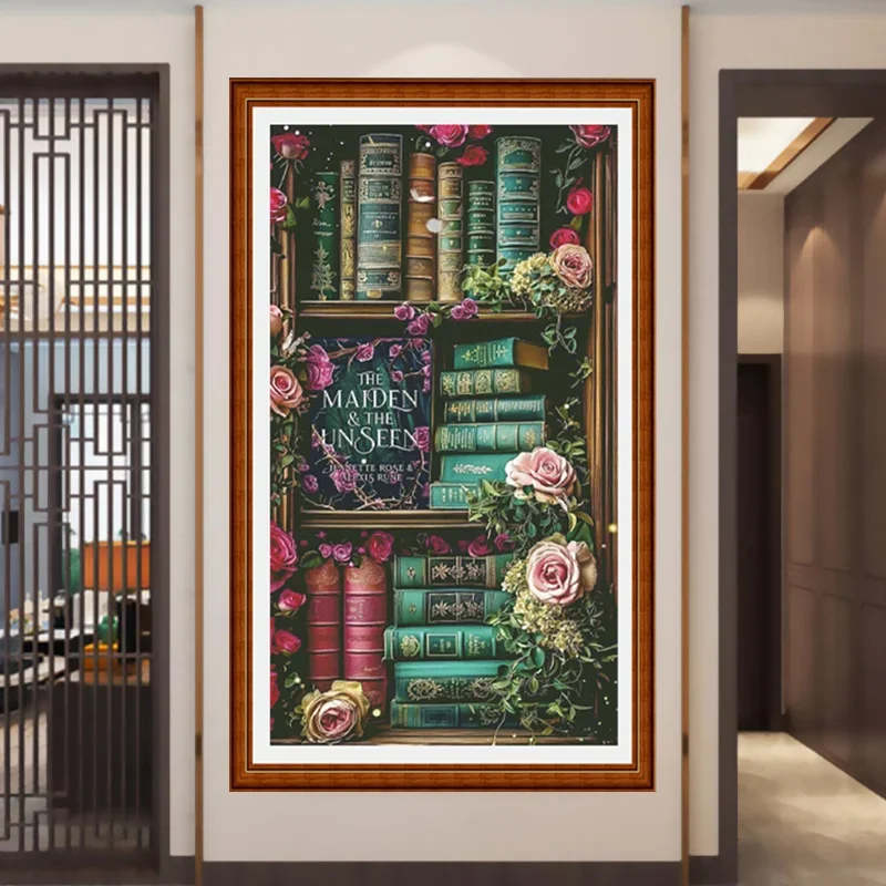 [ZZ7151-Rose Bookish Fragrance] Stamped Cross Stitch Kit 14CT 16CT Printed Canvas Cotton Thread Embroidery Needlework Wall Decor
