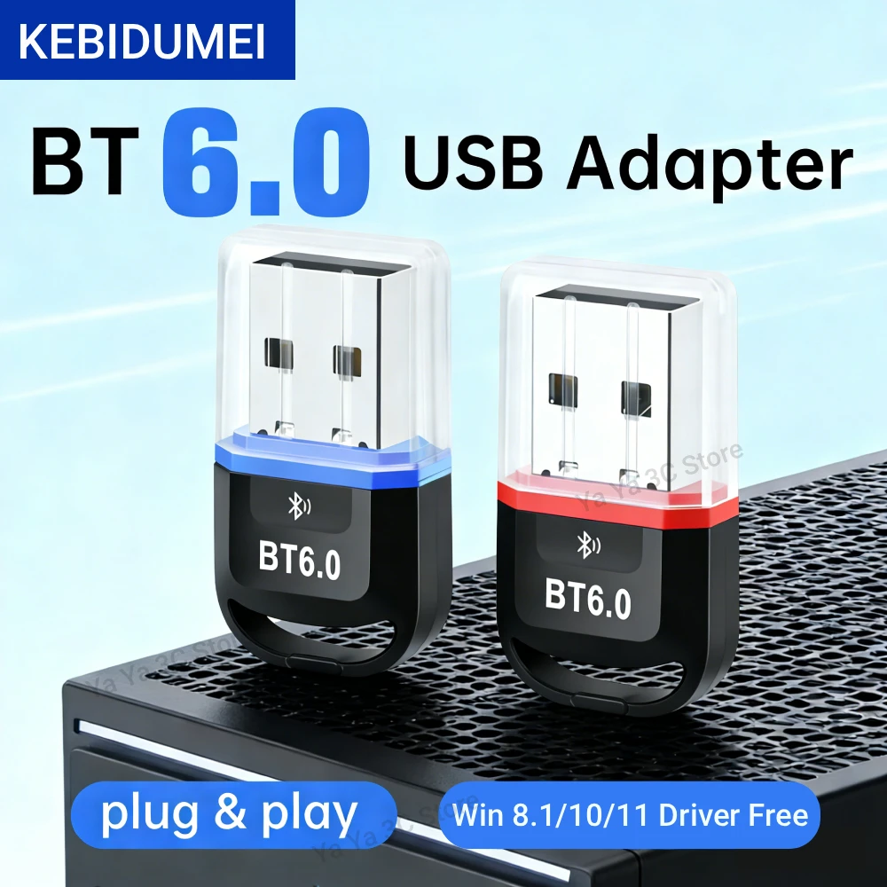 

KEBIDUMEI Bluetooth 6.0 Adapter USB 6.0 Dongle for PC Win11/10/8.1 Bluetooth Receiver /Transmitter for Keyboard/Mouse Speaker
