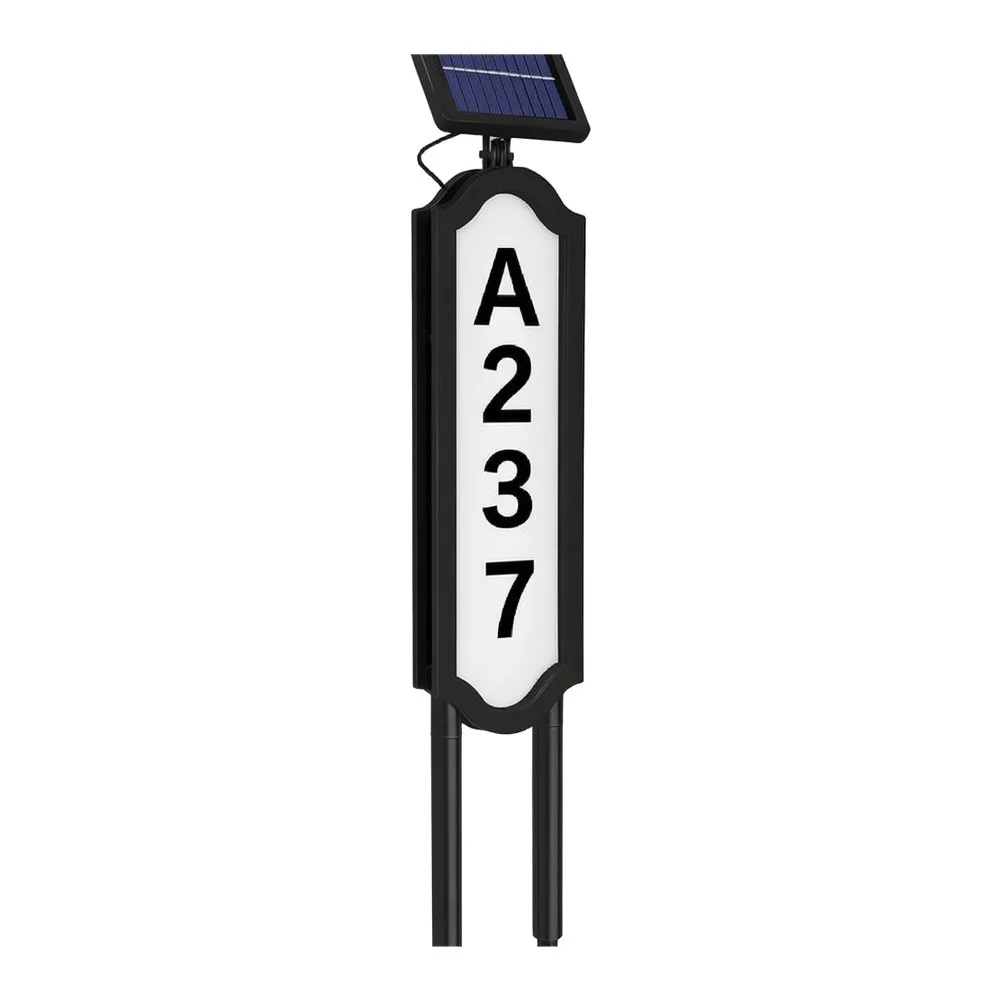 Modern for solar Powered Ground Spike Doorplate Light for Exterior Home Identification with Sleek Black Frame Design