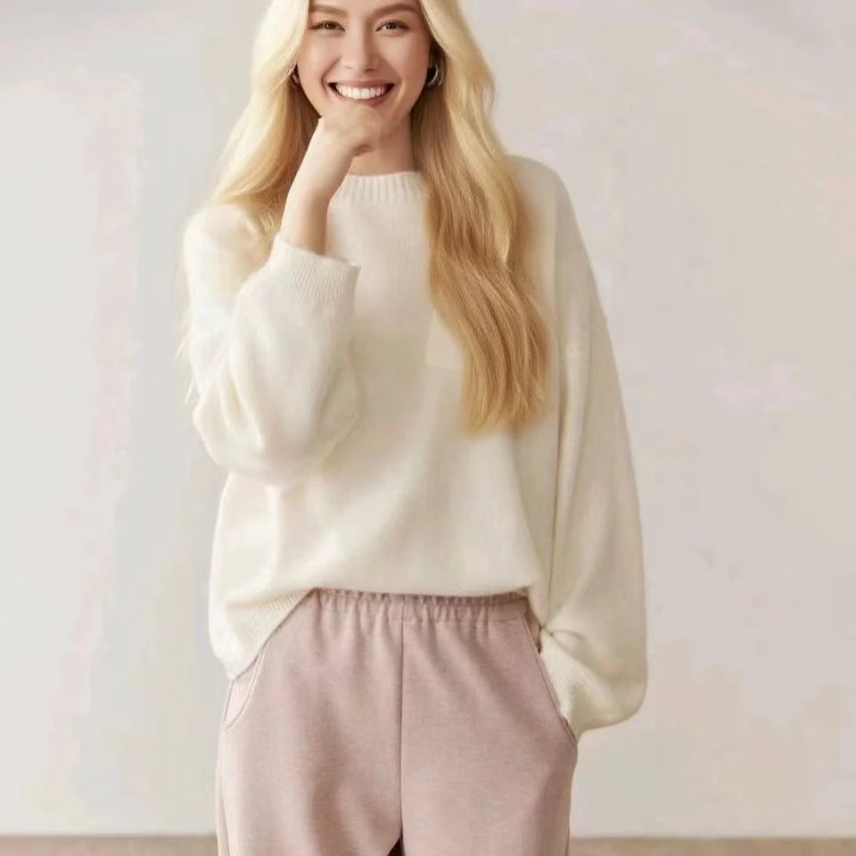 

Popular Women Cashmere Pullover Pocket Style Autumn Winter Sweater 100% Cashmere Knitwear Casual Luxury Long Sleeve O-neck Top