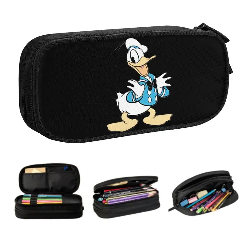 Custom Cute Donald Duck Anime Pencil Cases for Boys Gilrs Large Capacity Pen Bag Box Stationery