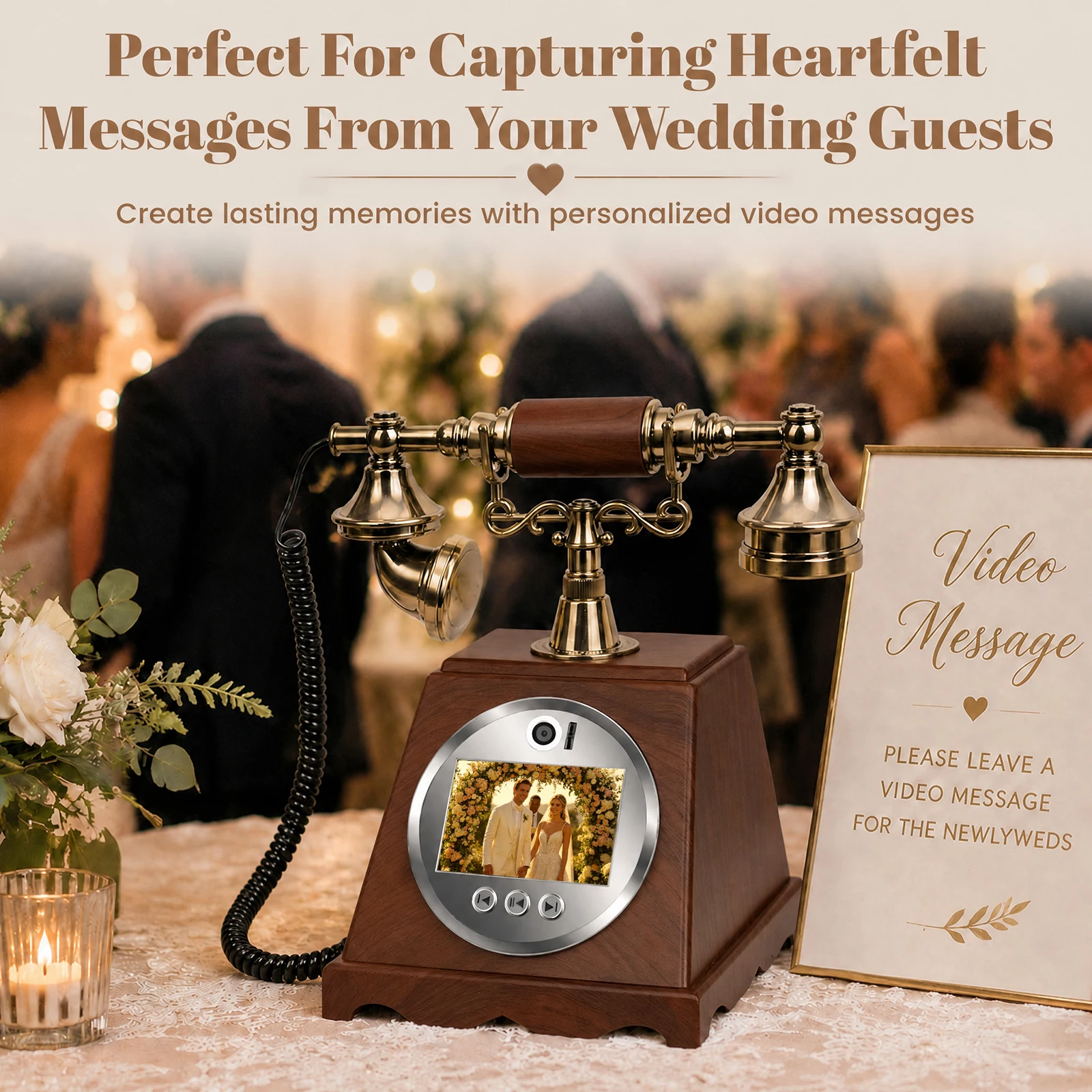 Vintage Video Guestbook Phone 32GB Record Guest Wishes Voice Message For Wedding Birthday Party Audible Message Book Telephone
