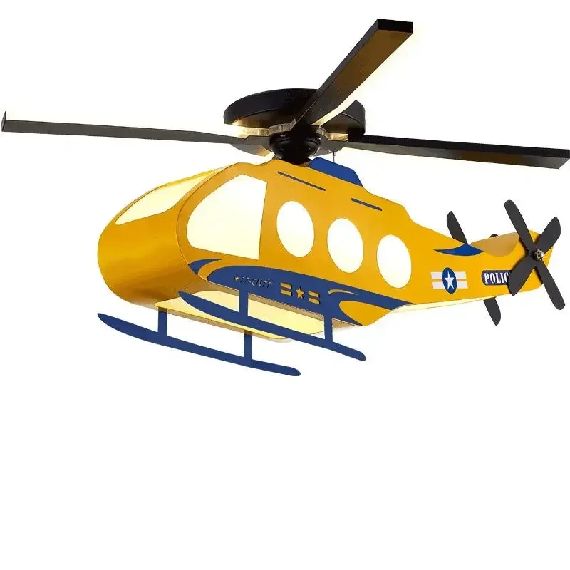 Cartoon Helicopter Model Fan Light - Modern Minimalist Creative Lighting Fixture for Kids' Room