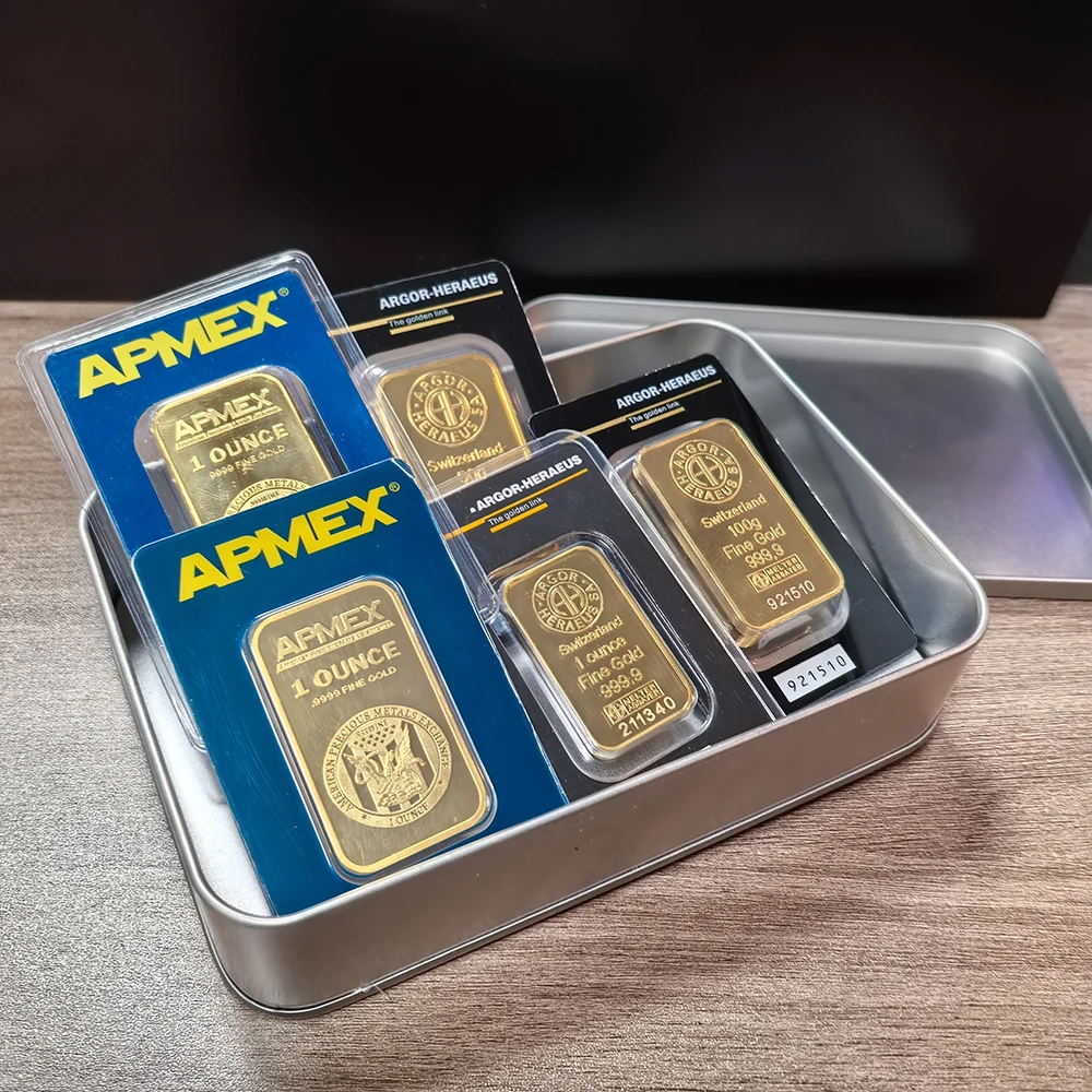 Gold Plated Bullion Ingots 1oz/2.5g/5g/10g/15.5g/20g/50g/100g  Sealed Gold Bar Non-magnetic Swiss Copper Bar Commemorative Gifts