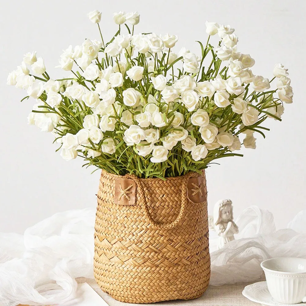 47cm PE Rose Artificial Flowers Branches White Roses Fake Flower for Rustic Home Garden Floral Arrange Wedding Bridal Bouquets