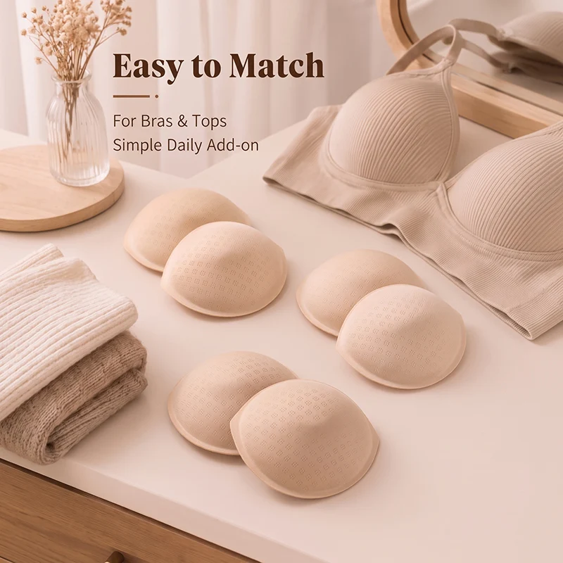 3 Pairs of Dumpling-Shaped Removable Bra Pads, Soft and Form-Fitting, Invisible Push-Up Inserts to Prevent Sagging, Suitable for All Types of Underwear and Thermal Wear.