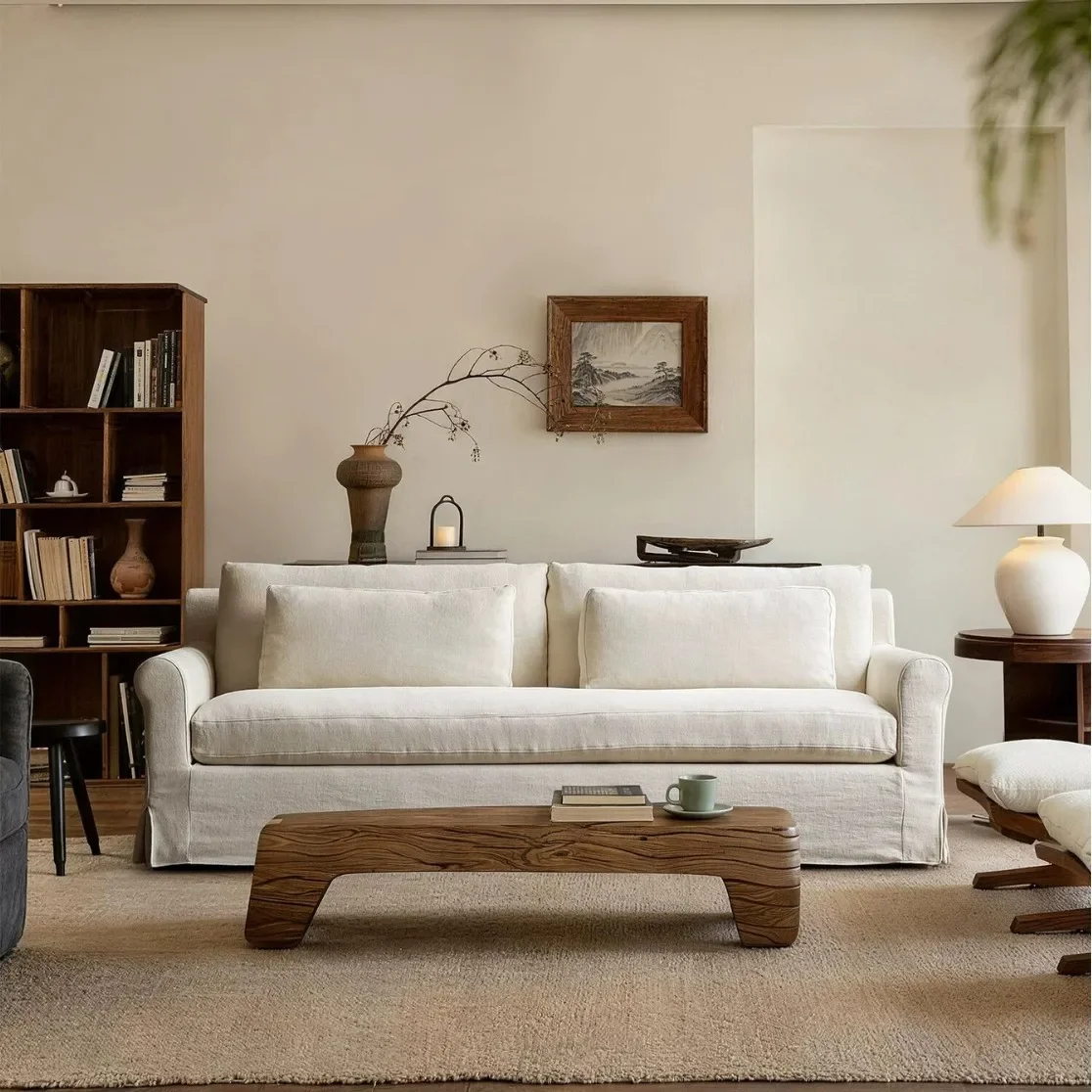 d3 medieval wabi-sabi wind removable and washable linen fabric sofa small apartment living room B & B double straight row