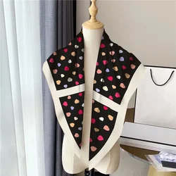 New Flower Designer Scarves Twill Silk Large Square Scarf Women Travel Shawl Headscarf 90cm Luxury Brand New Love Plaid Twill