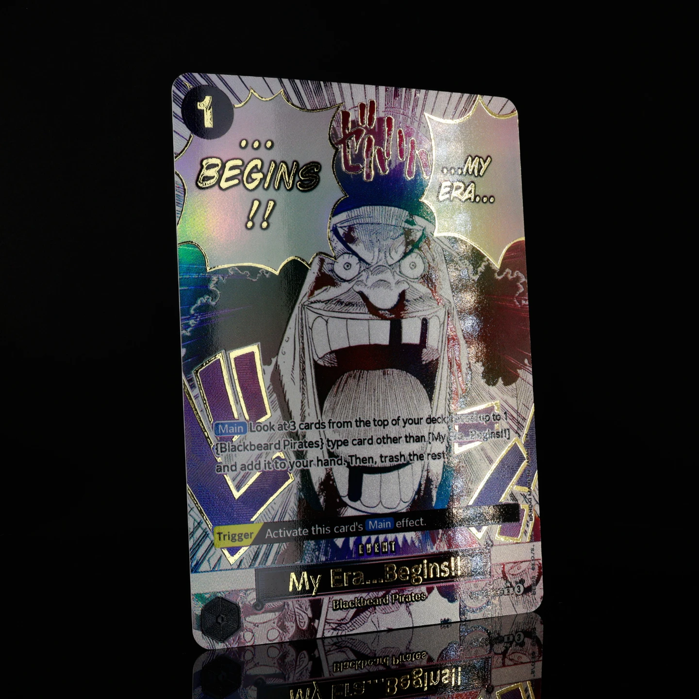 One Piece TCG OPCG English OP09-096 My Era...Begins!! 1 Cost Black Teach Event Textured Foil Card with Hot Stamping Process