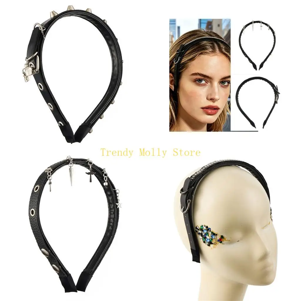 

N5KB Unisex Punk Hair Hoop Fashion Rock Headband With Metal Embellishments For Streetwear Stage Performances