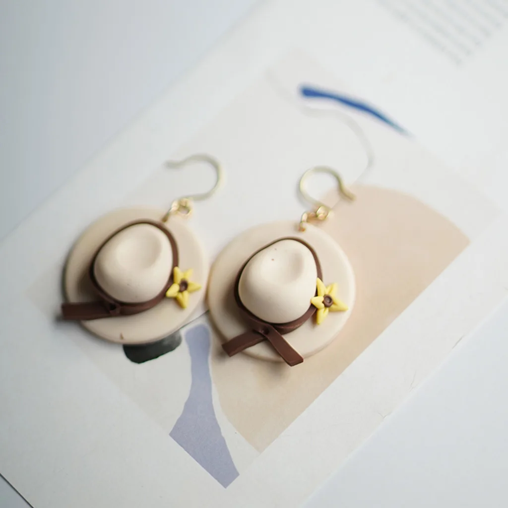 Trendy Fashion Black White Tan Polymer Clay Cute Earrings Long Slim Hat Strips Fun Accessory for Women Jewelry for Holiday Wear